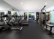 Thumbnail 21 of 50 - a gym with treadmills and other exercise equipment on a black floor