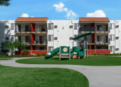 Thumbnail 16 of 36 - a playground in an apartment building with a large green slide