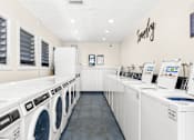 Thumbnail 35 of 91 - A laundromat with rows of washers and dryers.