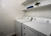 Thumbnail 20 of 48 - A small laundry room with a washer and dryer.