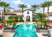 Thumbnail 19 of 52 - Large swimming pool with palm trees at Dobson 2222, Chandler, AZ