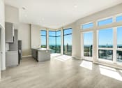 Thumbnail 54 of 117 - A spacious kitchen with a view of the city at Skyview Sunset Apartments, Los Angeles