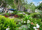 Thumbnail 26 of 36 - a garden with benches and plants and trees at 55+ FountainGlen Goldenwest Senior Apartments, Westminister, CA
