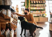 Thumbnail 45 of 52 - a man and his dog looking at food in a grocery store at North Grove, Riverside California  