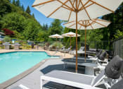 Thumbnail 63 of 73 - a swimming pool with tables and umbrellas next to it at Lakemont Orchard, Washington  