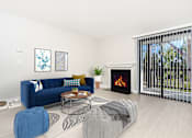 Thumbnail 21 of 39 - Living room with fireplace and balcony door at Ridgecrest, Lake Forest
