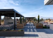 Thumbnail 30 of 83 - Rooftop Patio Lounge With Louge Seating, Potted Plants, Fire Pit, And Grilling Area. at Bayswater Apartments, Burlingame