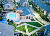 Thumbnail 18 of 39 - a birdseye view of a backyard with a swimming pool and a pool house at Sunstone Place, Riverside, CA
