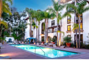 Thumbnail 77 of 84 - resident pool at sunset with palm tree landscaping at The Promenade Rio Vista, California