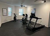 Thumbnail 10 of 15 - a gym with treadmills and exercise bikes
