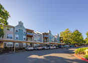 Thumbnail 46 of 48 - A row of townhouses with cars parked in front.