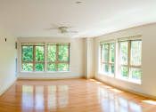 Thumbnail 15 of 17 - an empty room with large windows and a ceiling fan
