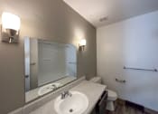 Thumbnail 20 of 26 - a bathroom with a sink and a mirror and a toilet