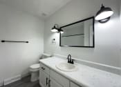 Thumbnail 7 of 26 - a bathroom with a sink and a toilet and a mirror