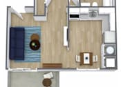 Thumbnail 28 of 28 - A top-down view of a living room with a couch, coffee table, and television.