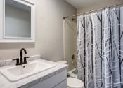Thumbnail 16 of 16 - a bathroom with a shower and a sink and a toilet
