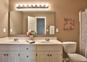 Thumbnail 20 of 21 - a bathroom with a sink and a mirror and a toilet