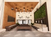 Thumbnail 2 of 9 - a rendering of a lobby with benches and a television