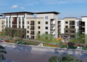Thumbnail 7 of 9 - an aerial view of an apartment complex with a pond