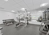 Thumbnail 22 of 30 - gym with cardio equipment and weights at the flats at 3600 apartments