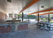 Thumbnail 8 of 14 - A covered picnic area with a grill and picnic tables.
