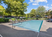 Thumbnail 6 of 18 - a swimming pool with lounge chairs and trees in a park