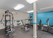 Thumbnail 18 of 34 - a gym with treadmills and other exercise equipment and a blue wall