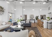 Thumbnail 14 of 34 - an open living room and kitchen with a dog in the middle