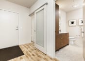 Thumbnail 7 of 36 - a bathroom with a shower and a sink and a toilet at The Hayes on Stone Way, Washington, 98103