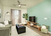 Thumbnail 4 of 30 - Villa Cielo Cortaro Apartments in Tucson, Arizona Model Living Room