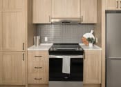 Thumbnail 3 of 23 - a kitchen with a stove and a refrigerator at Liza Apartments, Seattle, Washington, 98102