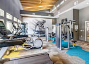 Thumbnail 9 of 20 - A gym with a variety of equipment including treadmills, weights, and exercise machines.