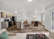 Thumbnail 2 of 28 - a living room and dining room with a table and chairs