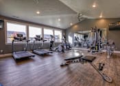 Thumbnail 12 of 28 - a gym with exercise equipment and windows with a view