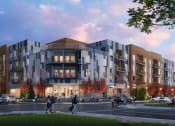 Thumbnail 3 of 9 - a rendering of an apartment building on a city street at Copestone, Garden City, 83714