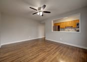 Thumbnail 11 of 23 - Living room with ceiling fan at Garwood Gardens Apartments, Garwood, NJ, 07027