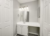 Thumbnail 10 of 41 - a bathroom with a sink and a mirror at Boulder Pointe Apartments in Middletown, NY 10940