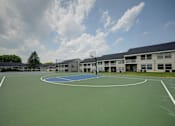 Thumbnail 41 of 55 - A basketball court is surrounded by apartment buildings.