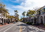 Thumbnail 21 of 30 - A street with trees and buildings on both sides.