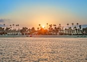 Thumbnail 25 of 30 - A beautiful beach scene with palm trees and a sunset.