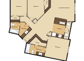 Thumbnail 6 of 6 - A floor plan of a house with a living room, two bedrooms, a kitchen, a bathroom, and a closet.