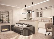 Thumbnail 2 of 5 - a small living room with a couch and a fireplace