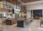 Thumbnail 6 of 7 - A modern kitchen with a bar area and a dining table.at Elysium, Phoenix