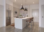 Thumbnail 3 of 7 - A modern kitchen with a white island and stainless steel appliances.at Elysium, Phoenix, AZ 85054