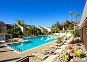 Thumbnail 6 of 27 - A pool surrounded by chairs and plants.
