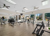 Thumbnail 7 of 25 - a gym with cardio equipment and windows