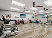 Thumbnail 17 of 45 - A gym with treadmills, exercise balls, and other equipment.