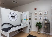 Thumbnail 11 of 37 - a rehabilitation room with a treadmill and a refrigerator and a plant