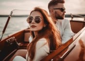 Thumbnail 64 of 66 - a man and a woman wearing sunglasses on a boat at District at Riverside Apartments, Chattanooga