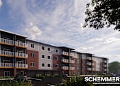 Thumbnail 26 of 32 - an architectural rendering of an apartment building with balconies and a cloudy sky